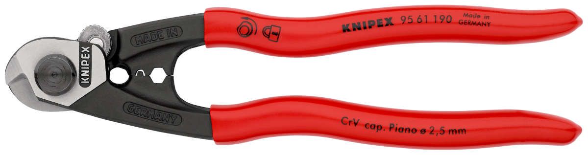 KNIPEX 95 61 190 Drahtseilschere geschmiedet mit Kunststoff überzogen 190 mm