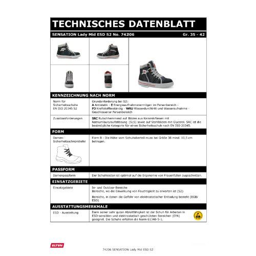 ELTEN Damen-SENSATION Lady Sicherheitsstiefel Mid S2 ESD, Schwarz, Gr. 35