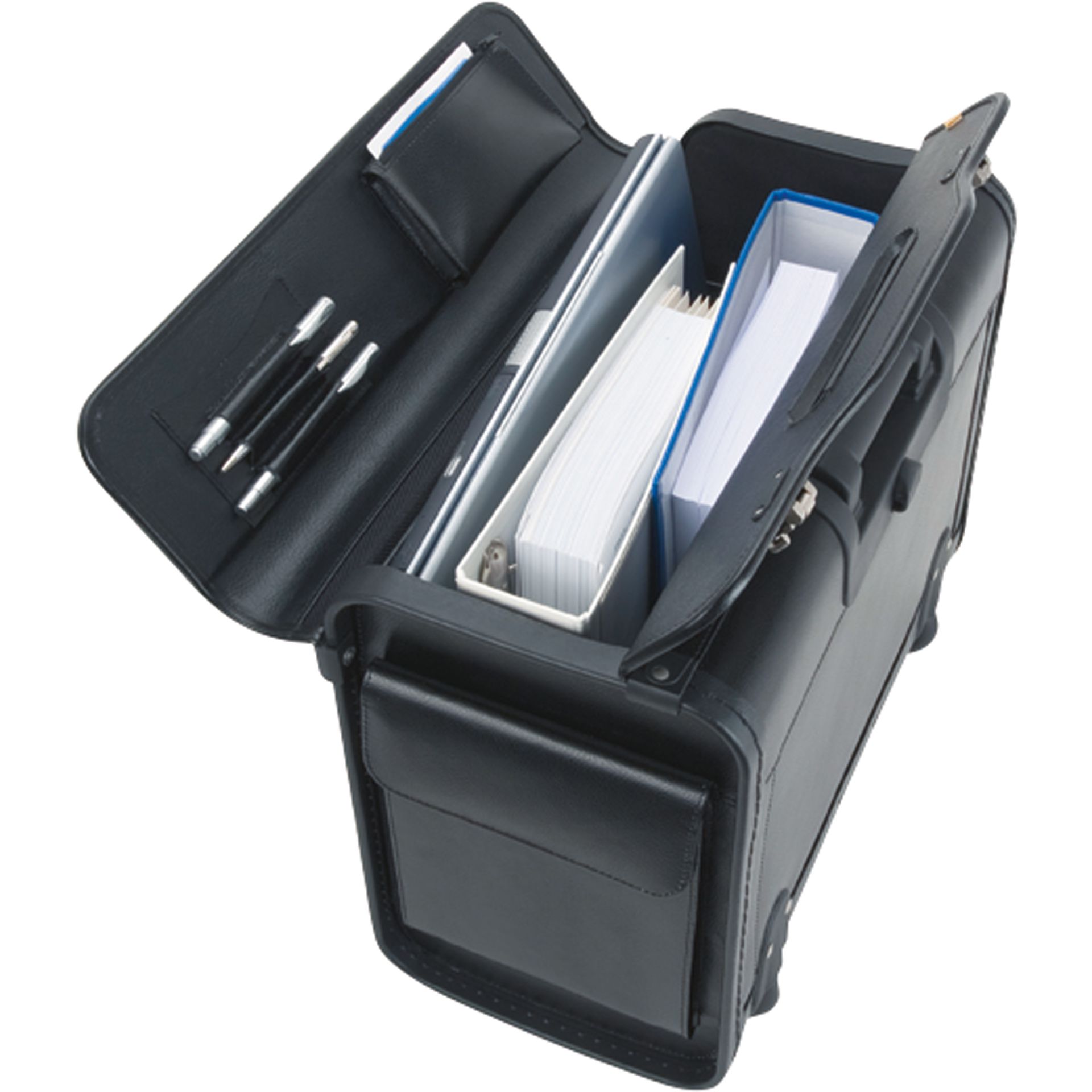 Pilotenkoffer mit Trolley Leder schwarz