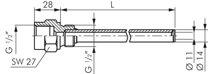 Schutzrohr f. Maschinenthermometer, 63mm, 1.4571