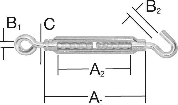 2 Spannschloss verzinkt M5X50 Haken/Öse bis 8/6mm