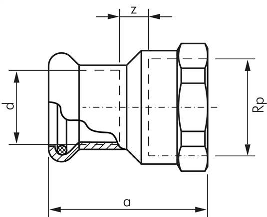 Pressfitting, Übergangsmuffe 15mm innen / Rp 3/8" IG