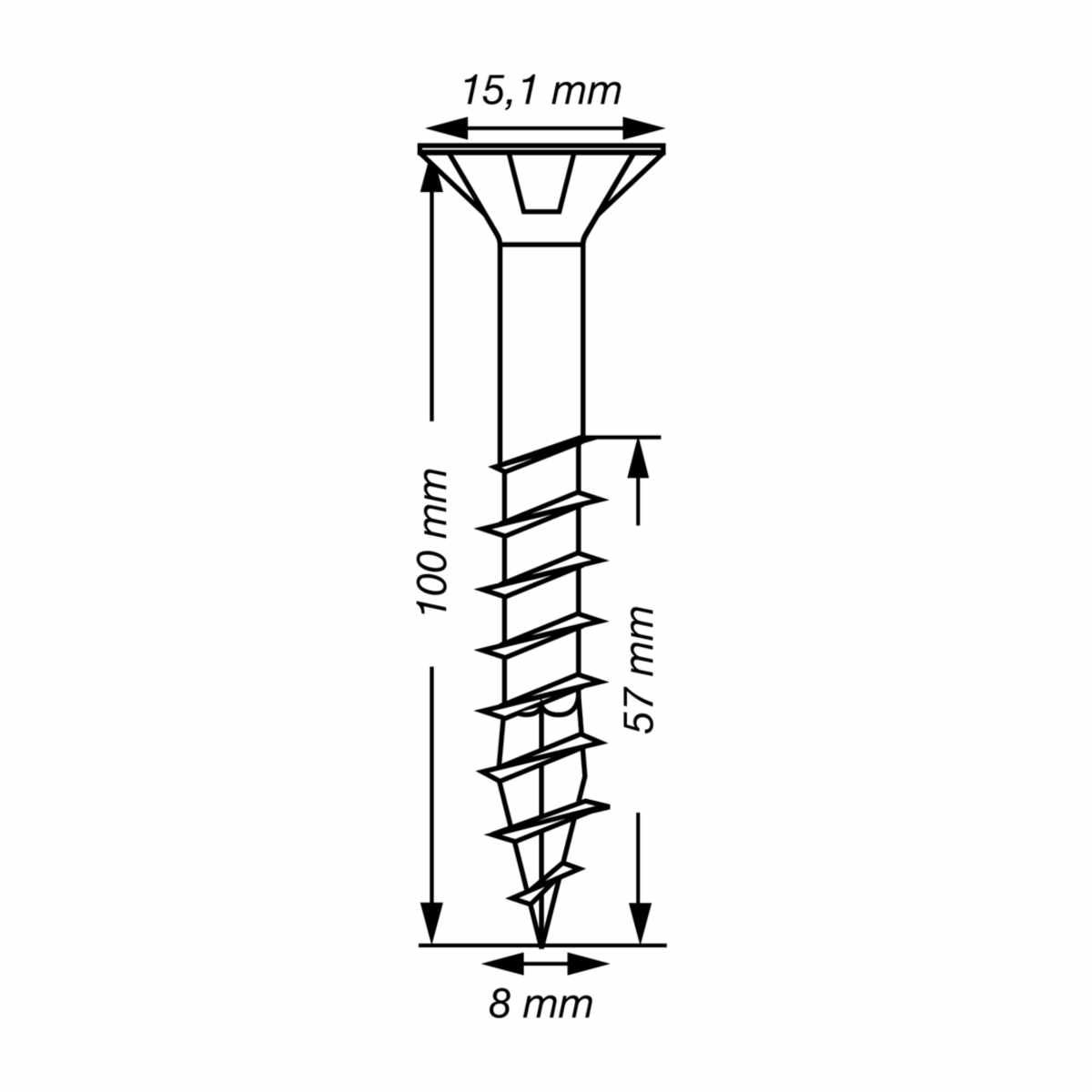 SPAX Holzbauschraube, 8 x 100 mm, 50 Stück, Teilgewinde, Senkkopf, T-STAR plus T40, 4CUT, WIROX - 0191010801005