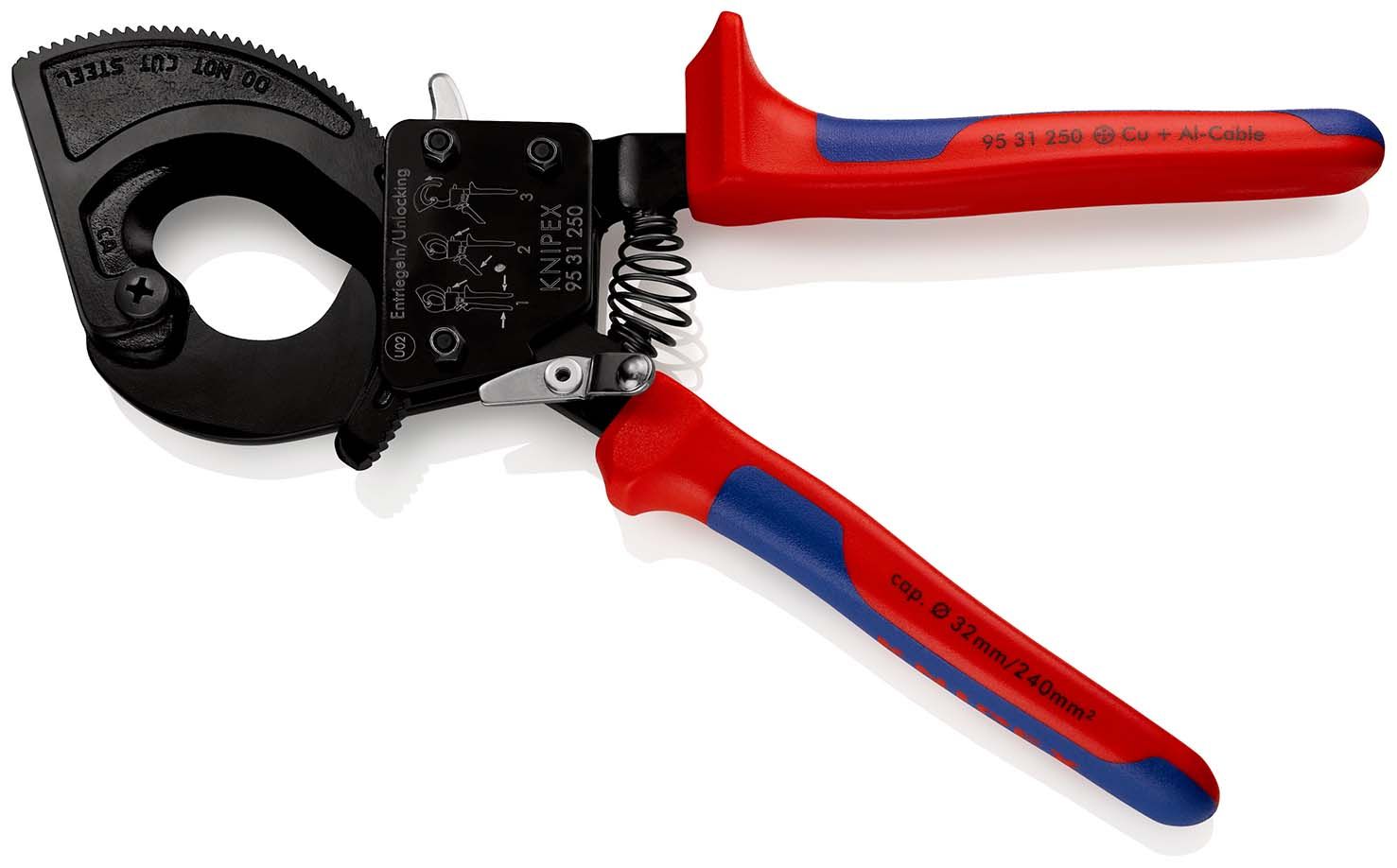 KNIPEX Kabelschneider (Ratschenprinzip) mit Mehrkomponenten-Hüllen