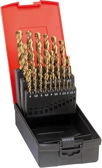 Spiralbohrer-Set DIN338 HSSE geschliffen Typ FU TiN 1-5,9mm FORMAT