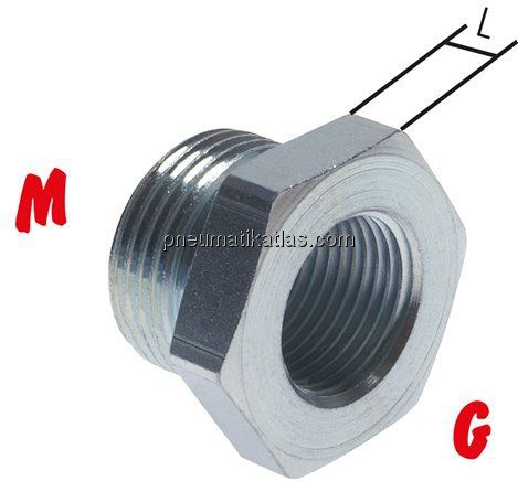 Reduziernippel M 22x1,5(AG)-G 1/4"(IG), Stahl verzinkt