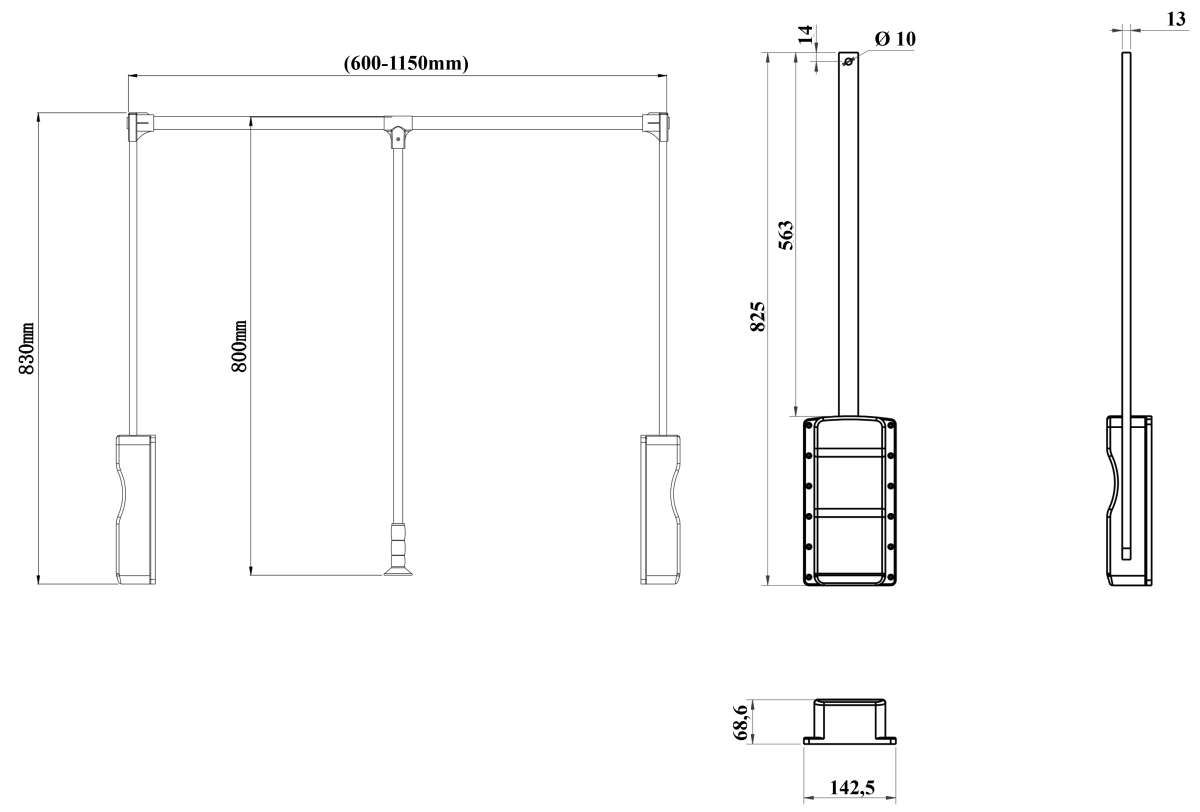 TOPFORM Kleiderlift 18 -20 KG - silberfarbig - Einbaubreite 60 - 83 cm