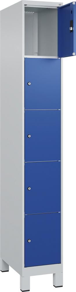 Fächerschrank CLASSIC B300xT500xH1950 mm RAL 7035/5010, 1x5 Fächermit 100 mm hohen Füßen