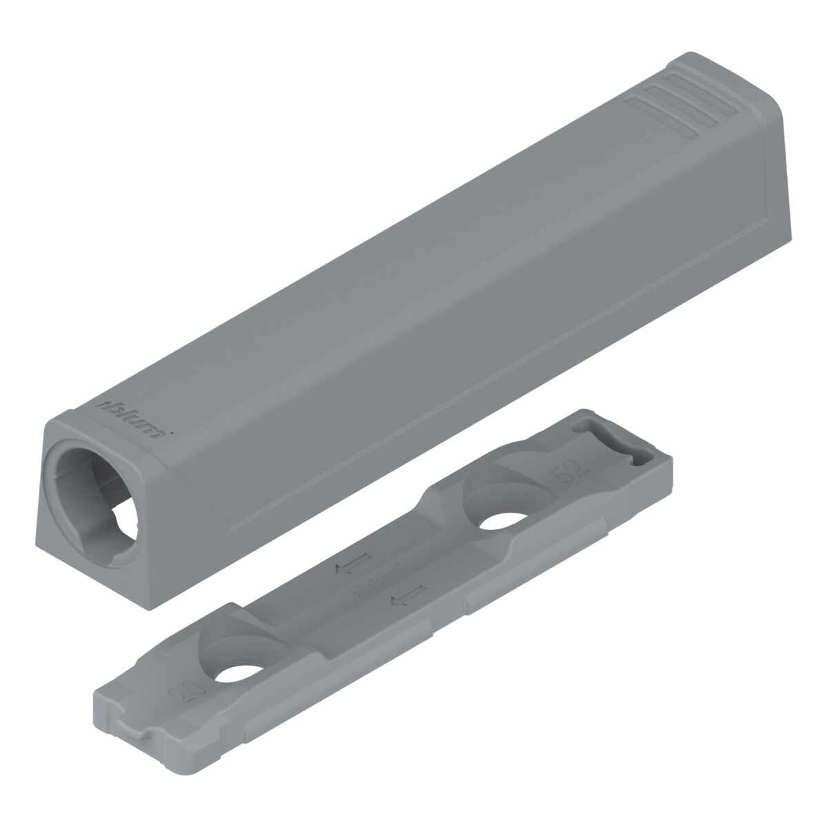 TIP-ON Adapterplatte für Türen, Langversion, gerade, Schrauben, R7036 platingrau