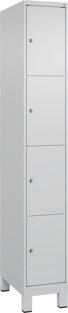 Fächerschrank CLASSIC B300xT500xH1950 mm RAL 7035/7035, 1x4 Fächermit 100 mm hohen Füßen