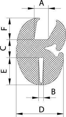 Gummi-Klemmprofil Gr.3 A=6mm, B=4,0mm, C=7,5mm