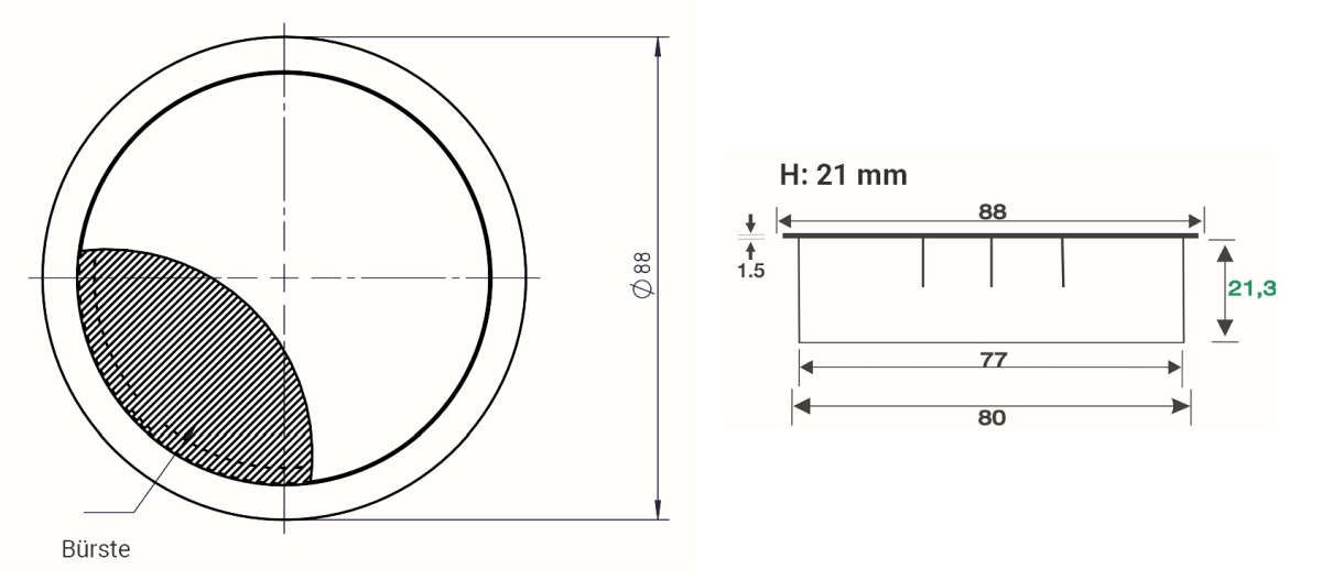 TOPFORM Kabeldurchlass - Ø80 mm - H:21 mm - Zamak anthrazit