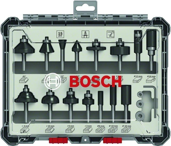 Bosch 15-teiliges Fräser-Set, für Handfräsen