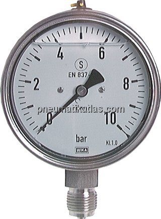 Gly.-Sicherheits-Manometer senkrecht,100mm, -1 bis 0 bar