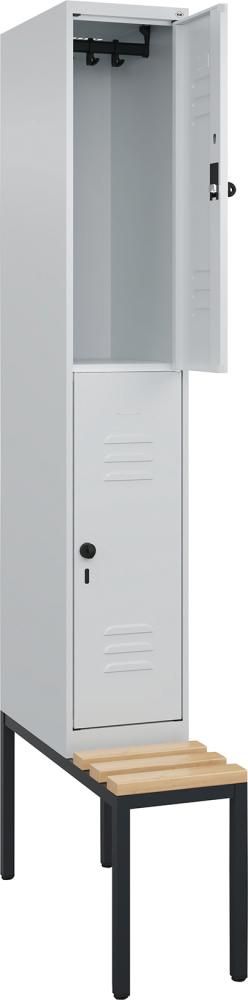 Doppelst. Schrank CLASSICB300xT500xH2120 mm RAL 7035/7035, 1x2Abteilemit untergeb. Sitzbank