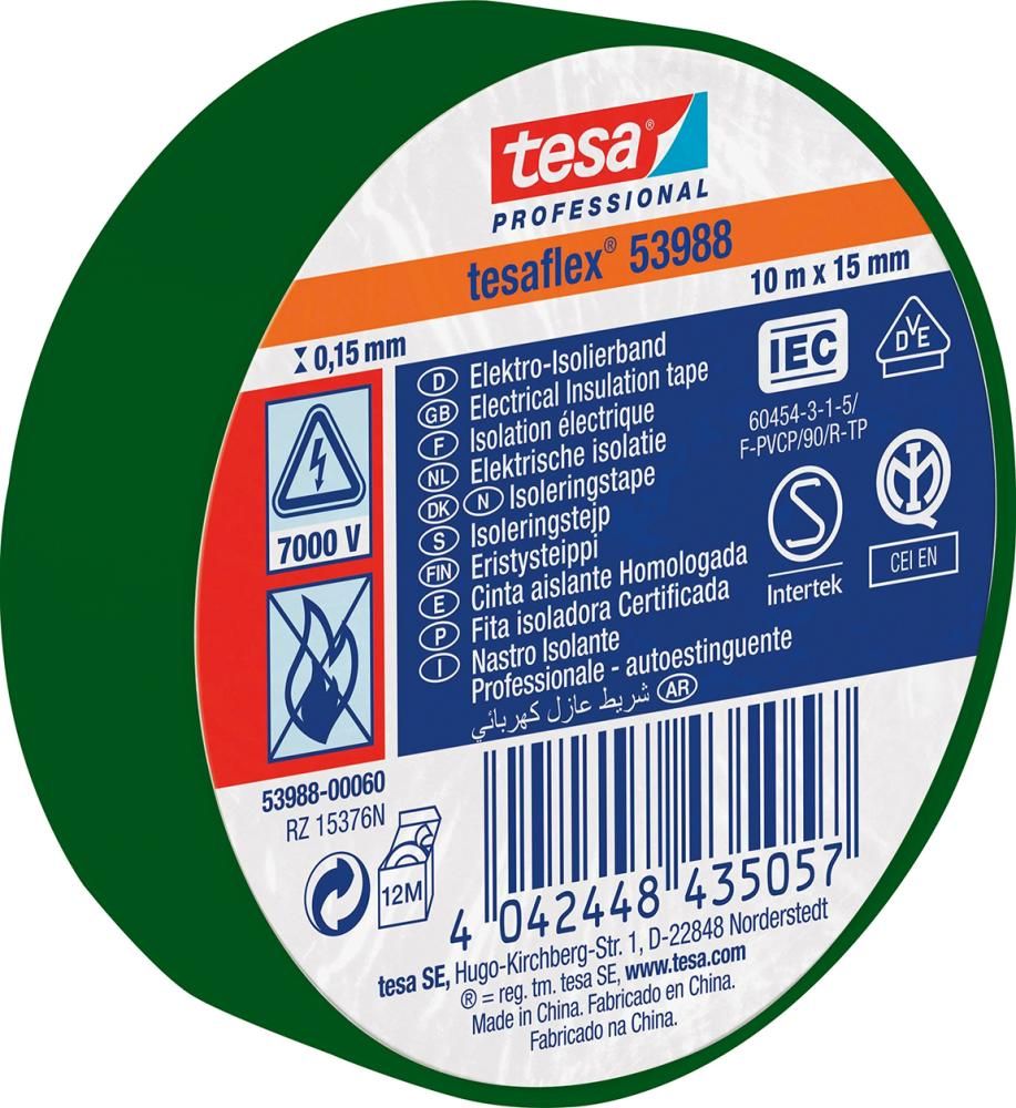 tesaflex 53988 20m x 19mm, grün Isolierband