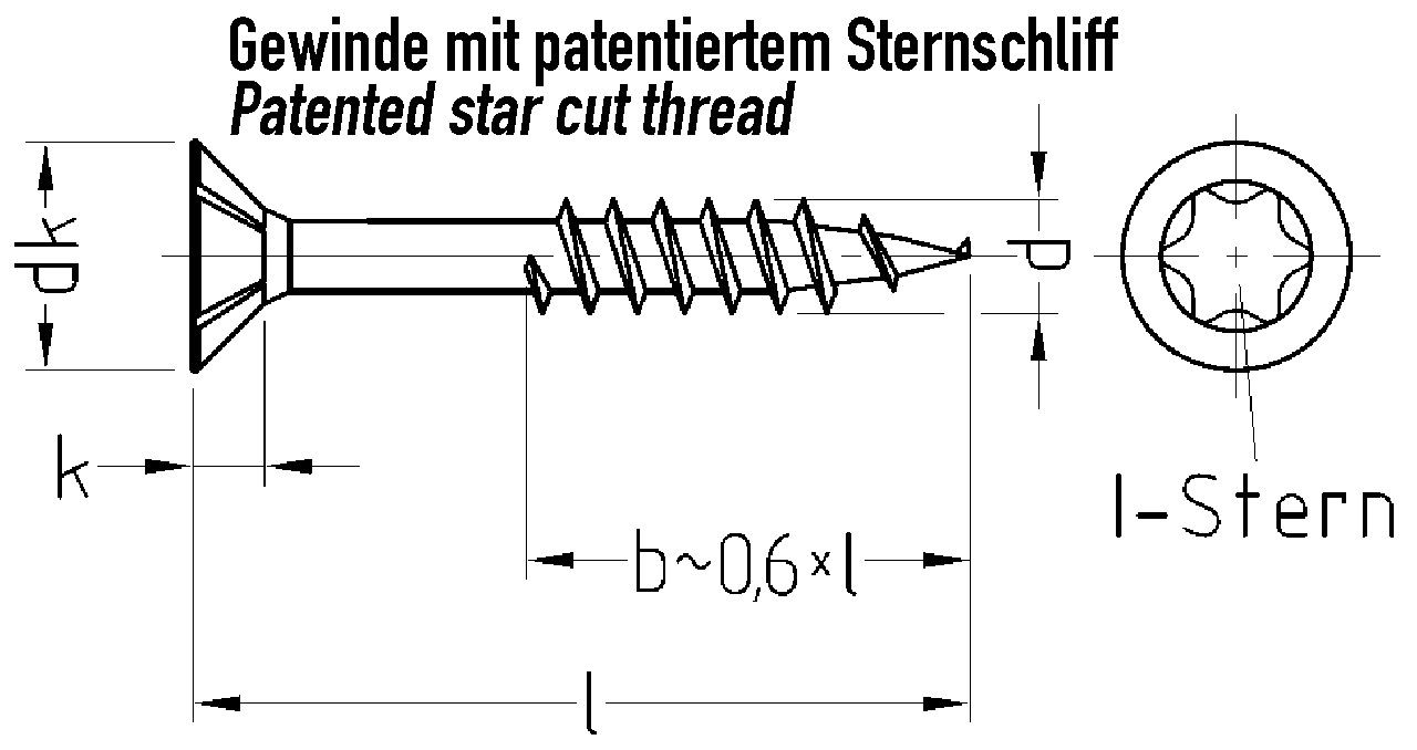 JD Plus Universalschrauben mit I-Stern, Senkkopf, Teilgewinde mit Frästaschen unter dem Kopf gleitbeschichtet I 20 4x55 galv. verzinkt