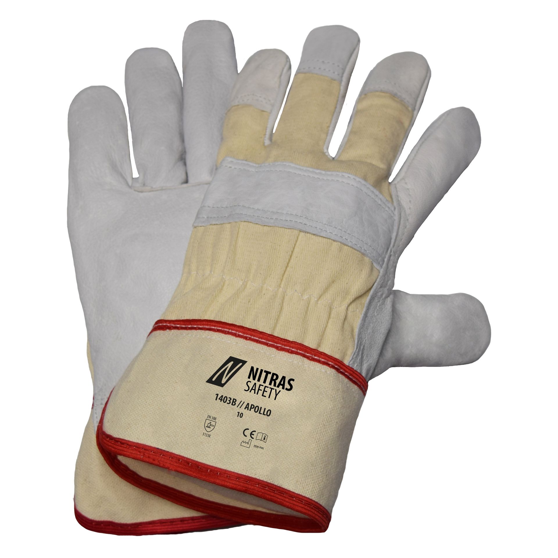 NITRAS APOLLO, Rindvolllederhandschuhe 1403B naturfarben/grau, Gr.10