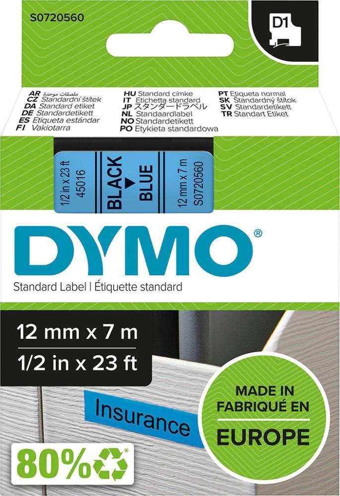 Schriftband D1 45016 schwarz/blau 12mmx7m DYMO