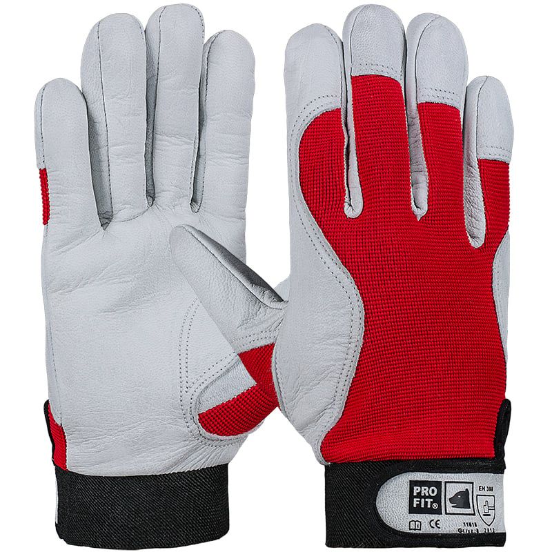 Mechanikerhandschuhe Nappaleder,rot, Klettverschluss 10