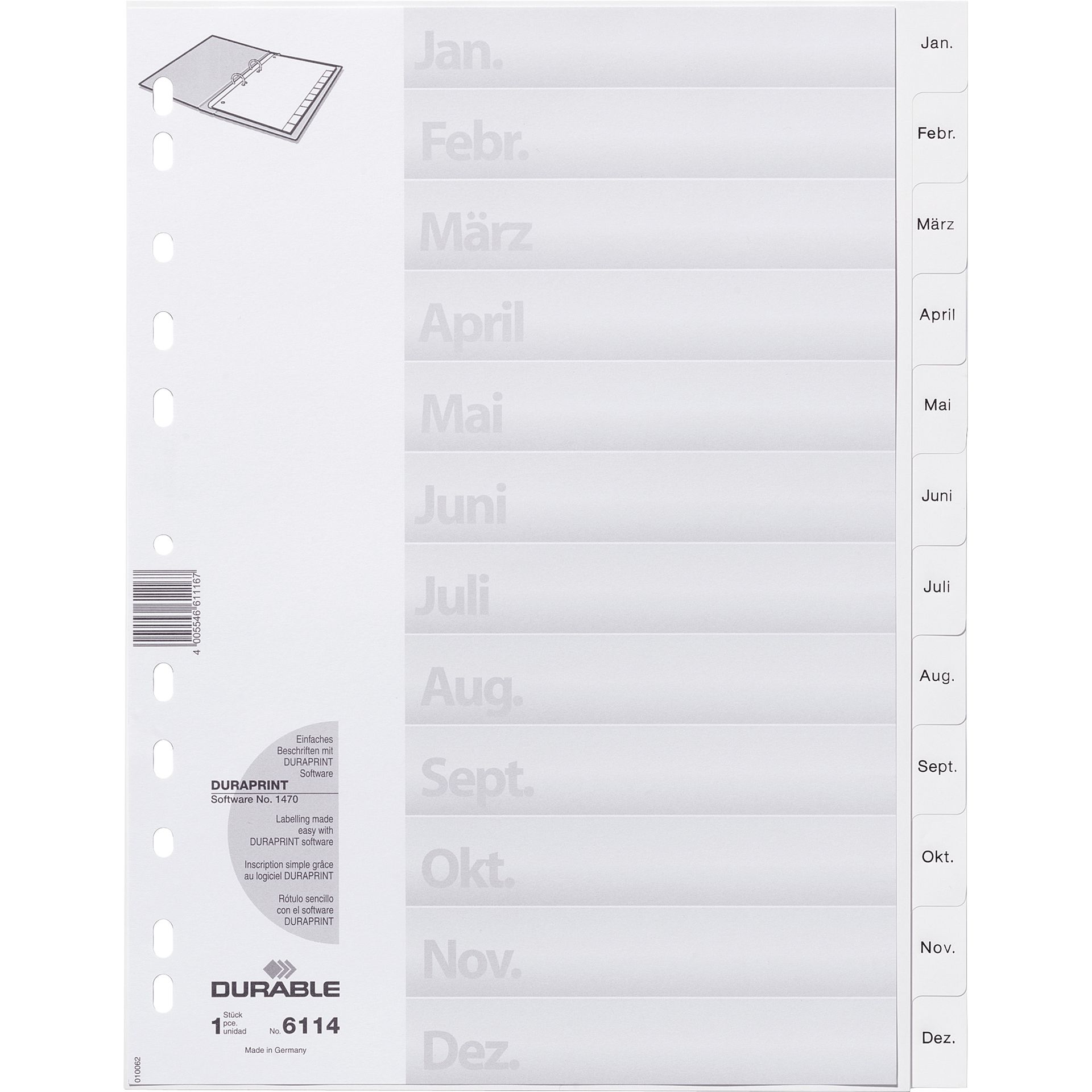 Ordnerregister DIN A4 Jan-Dez geprägten Taben ws