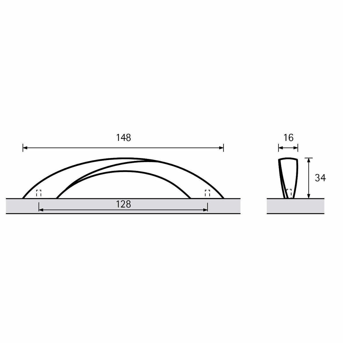 Griff Coria, Bohrabstand 128, L 151 mm, B 16 mm, H