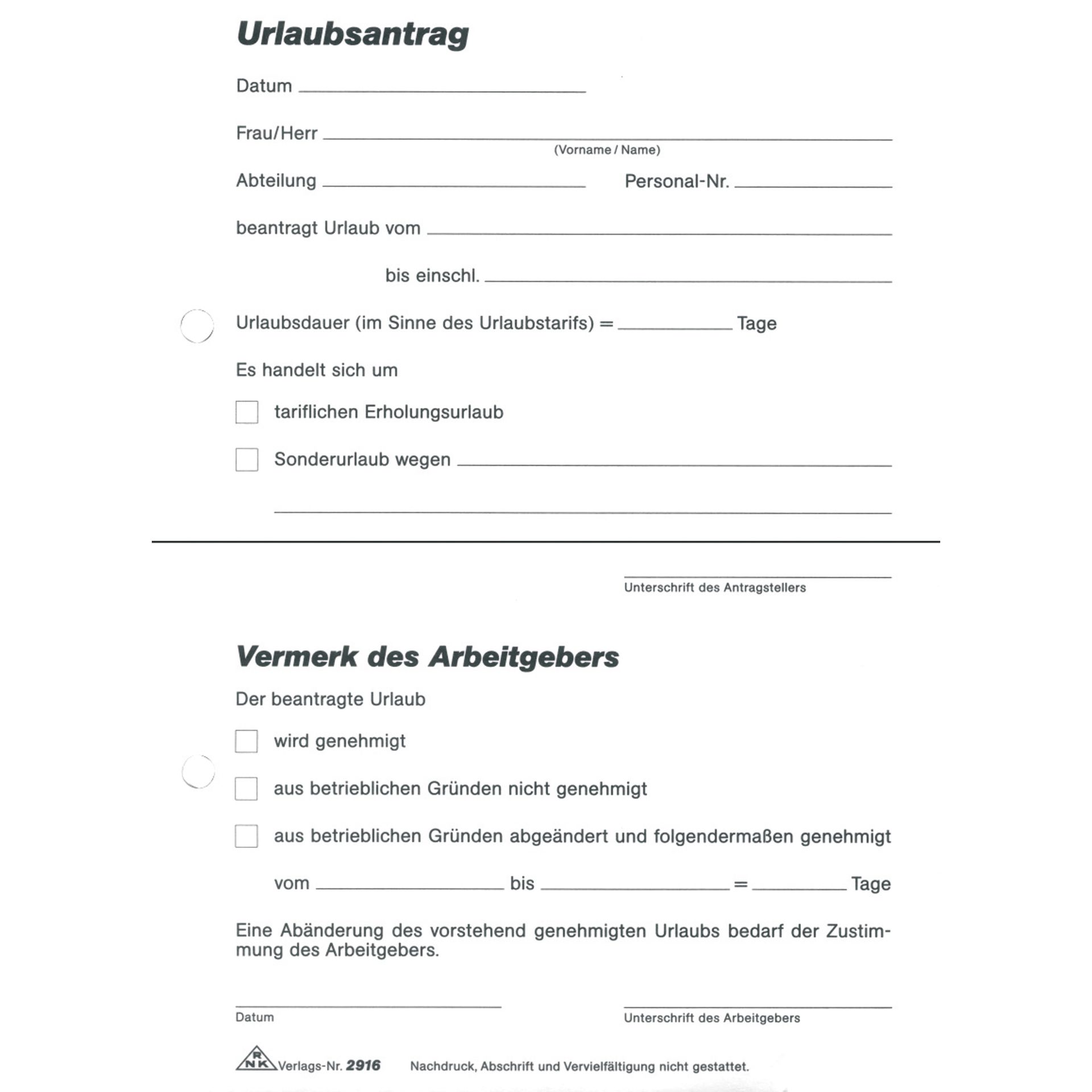 Urlaubsantrag A5 sd  2x40Bl