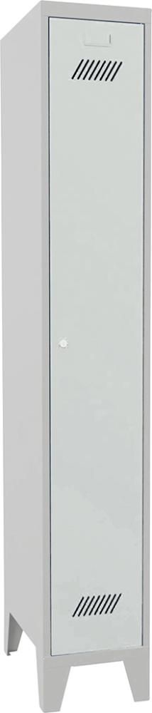 Kleiderschrank m. Füßen 1 Abteil, 300mm Zy.Schloss RAL 7035 B300xT500xH1850mm