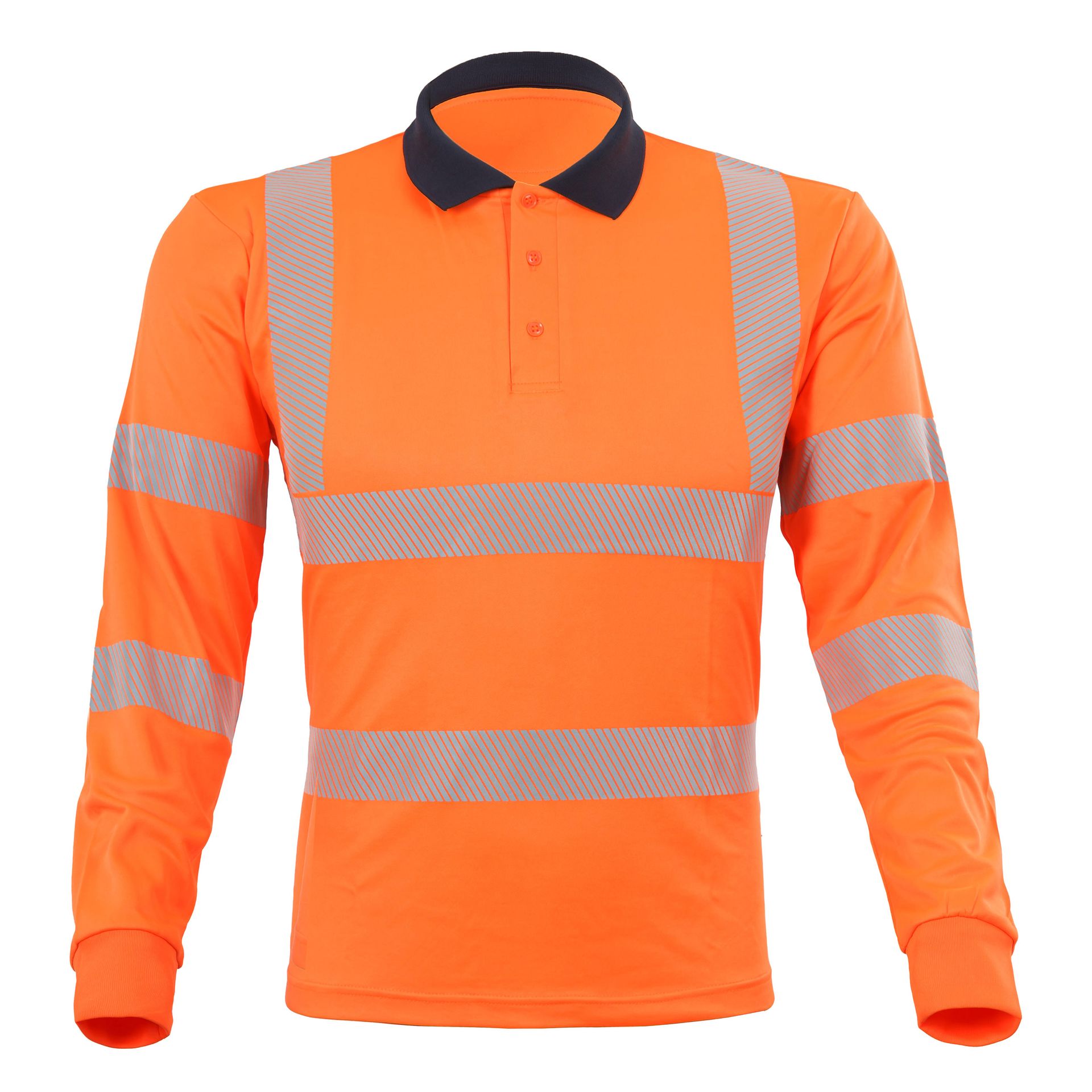 Qualitex Lyocell Poloshirt Langarm "Allround Warnschutz" Allround Warnschutz, warnorange/marine, Gr. M