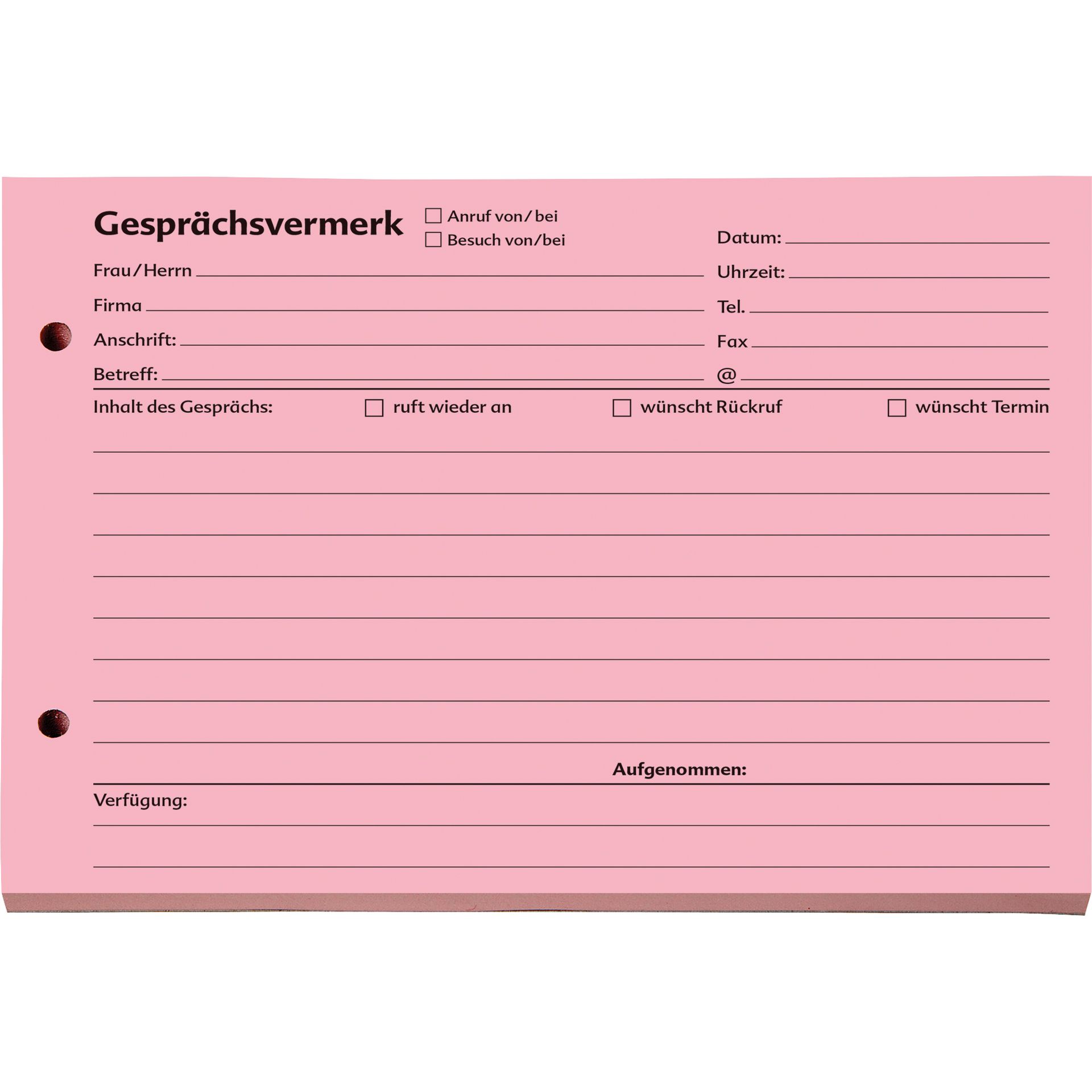 Gesprächsvermerk DIN A5 quer 100Blatt rot