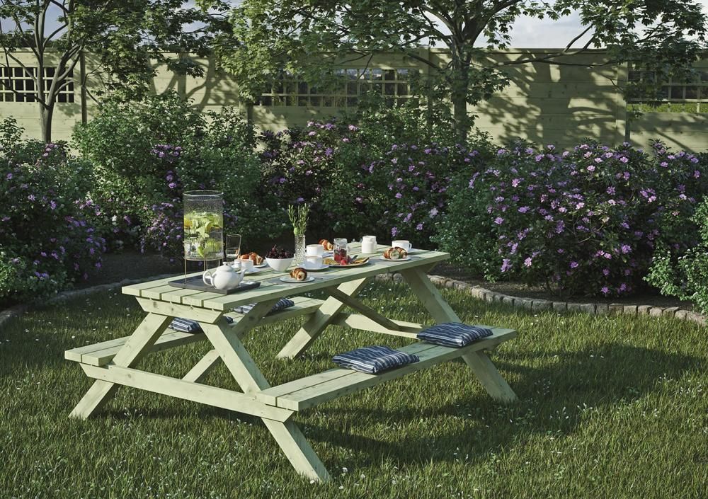 ELLA Picknicktisch rechteckig 180x170x75cm Sitzbohlen 40mm kdi-grün Tischbohlen 30x120mm