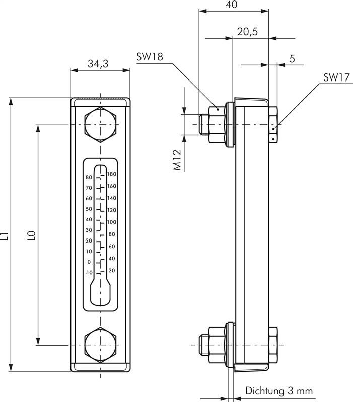 Füllstandsanzeige 76 mm (Anschlussmaß), ohne Thermometer