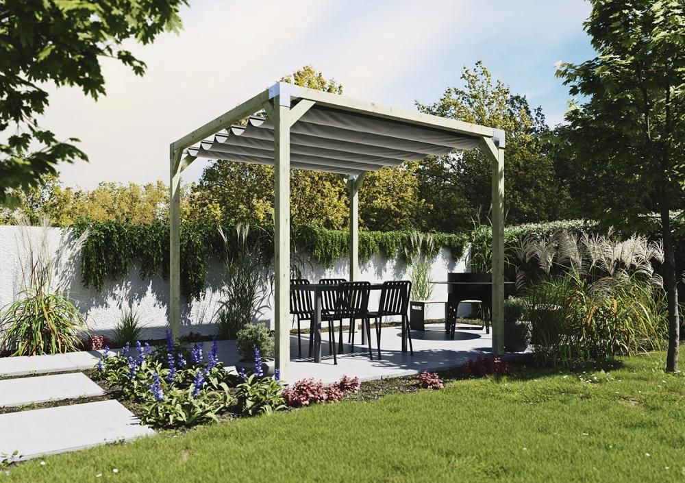 QUATTRO-Pergola 2 P. 9x9cm, DIY-Bausatz & Metall-Steckverbinder 2,4x2,7x2,4m o.Schrauben