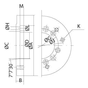 Stahlflansch DIN55026/21 170mm 3B KK6 Kitagawa