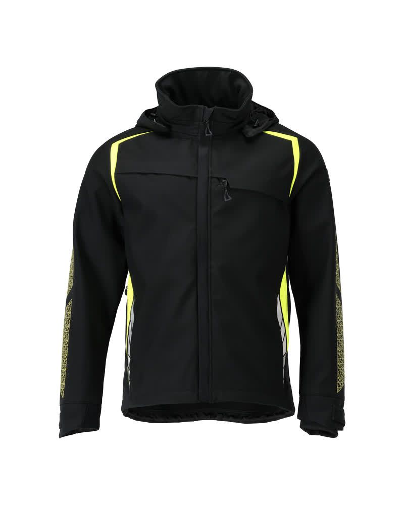 Softshell Jacke mit Kapuze Schwarz/Hi-vis Gelb, XL