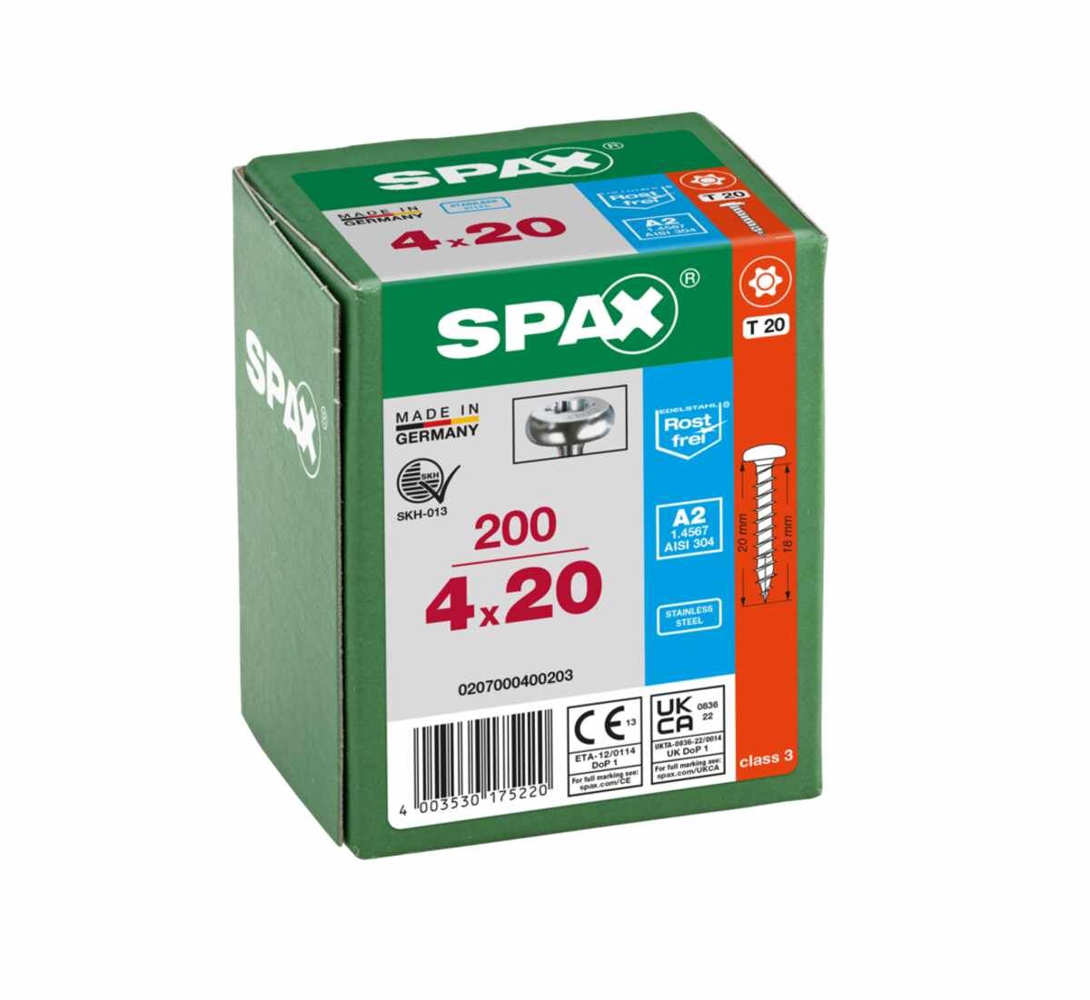 Spax Schr. P.Head Torx/A2 4,0X20 Vpe200