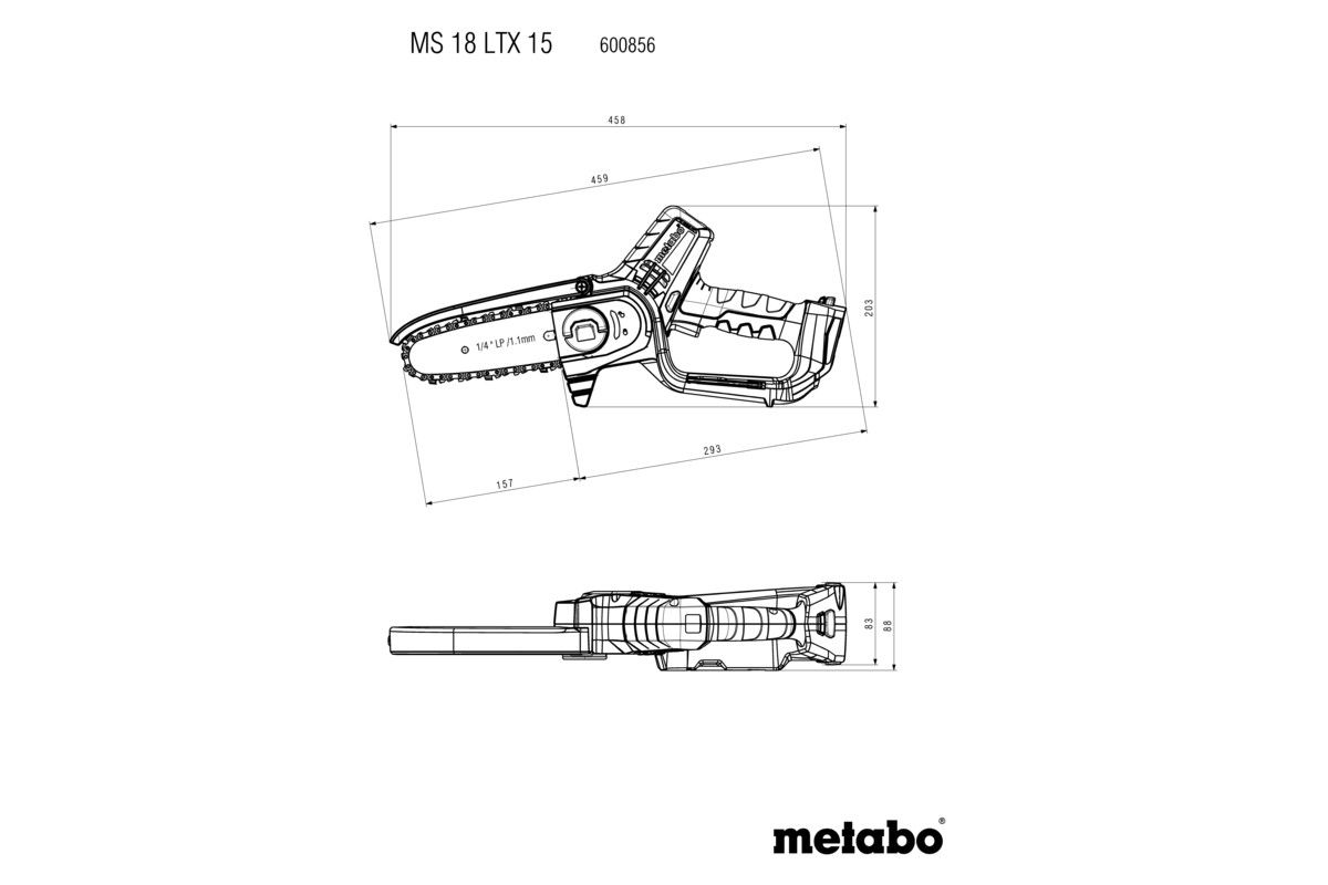 Akku-Gehölzsäge MS 18 LTX 15 Metabo ohne Akku ohne Ladegerät Karton