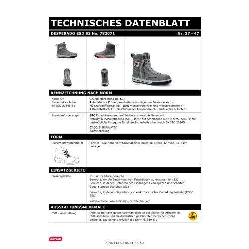 ELTEN DESPERADO Sicherheitsstiefel High S3 ESD, Grau, Gr. 44