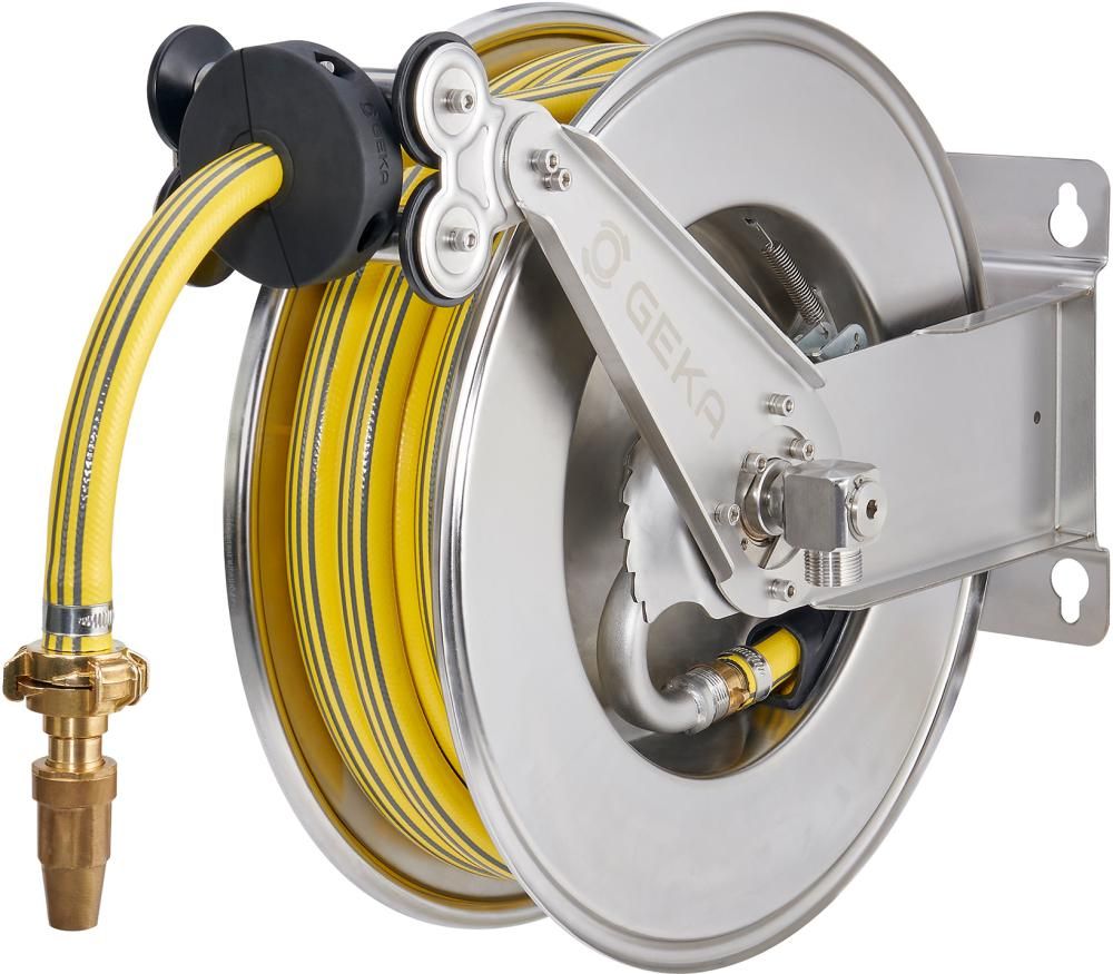 GEKA plus automatischer Schlauchaufroller EA15SK,Edelstahl, inkl. 12,5m PVC-Schlauch 3/4" & Arm.