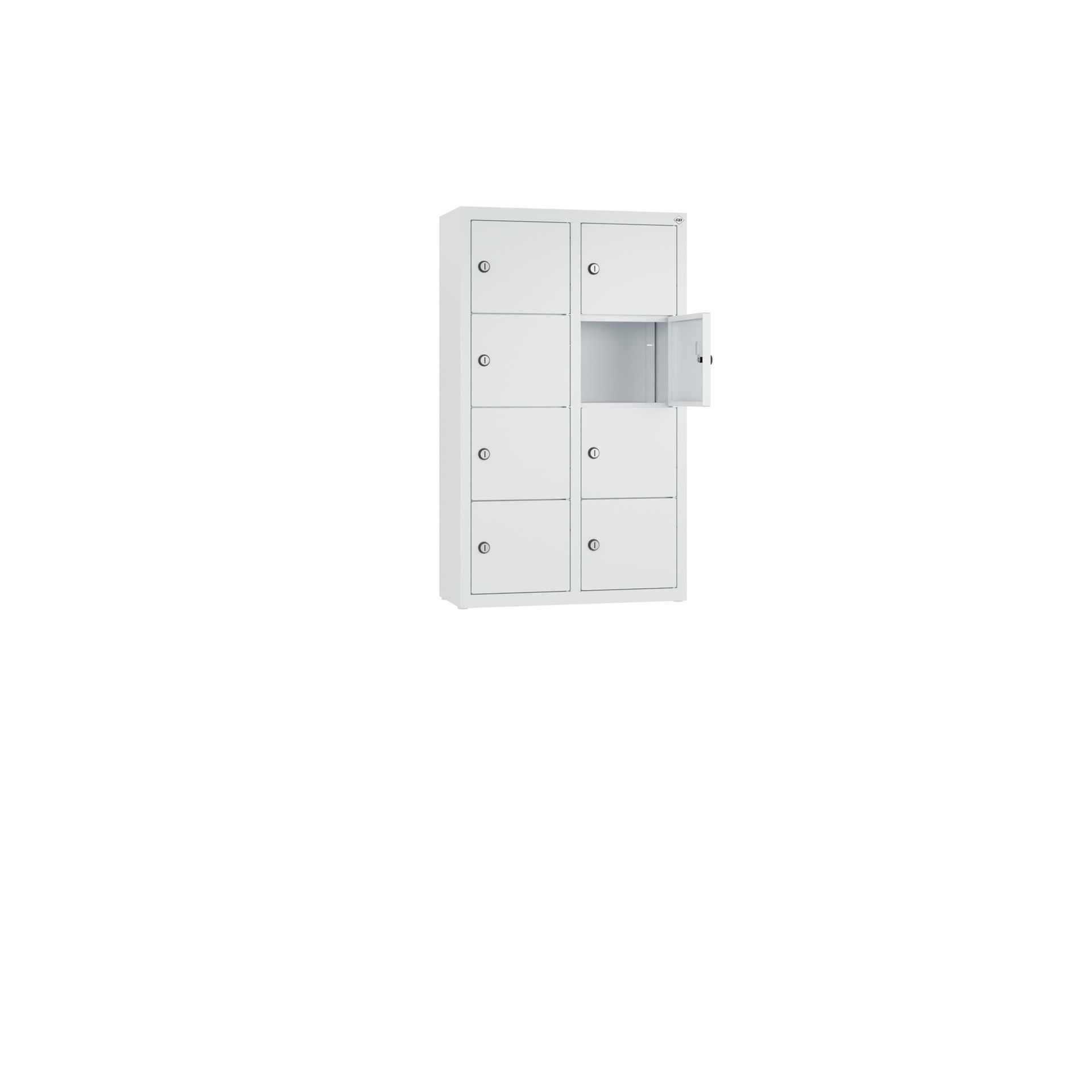 Kleingefachschrank B460xT200xH770 mm RAL 7035, wandhängend 2x4 Fächer