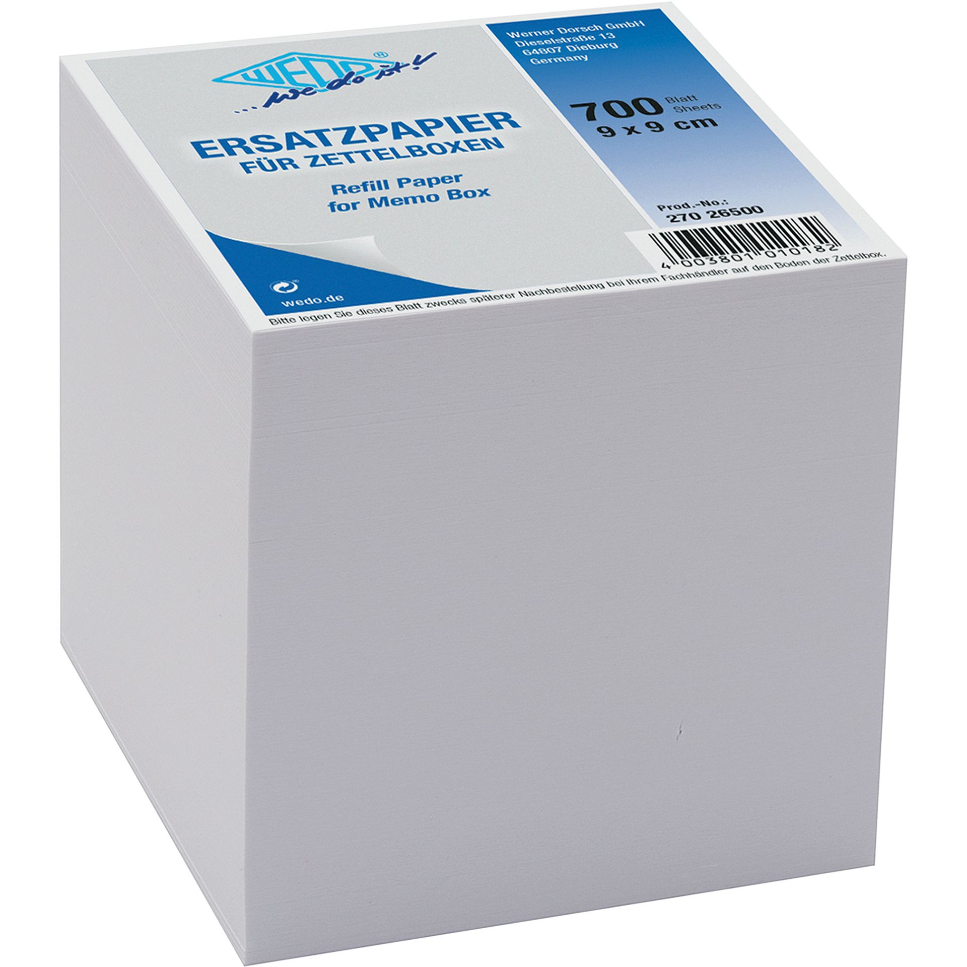Zettelboxeinlage 9x9cm weiß 700 Bl./Pack.
