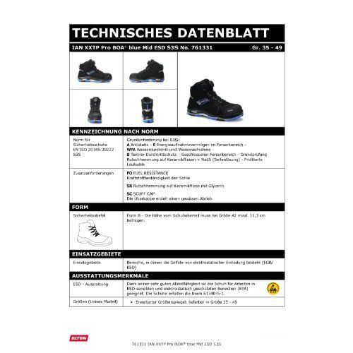 ELTEN IAN XXTP Pro BOA Sicherheitsstiefel Mid S3S ESD, Schwarz, Gr. 44