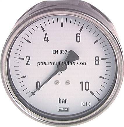 Manometer waagerecht (CrNi/Ms), 100mm, -1 bis 0 bar