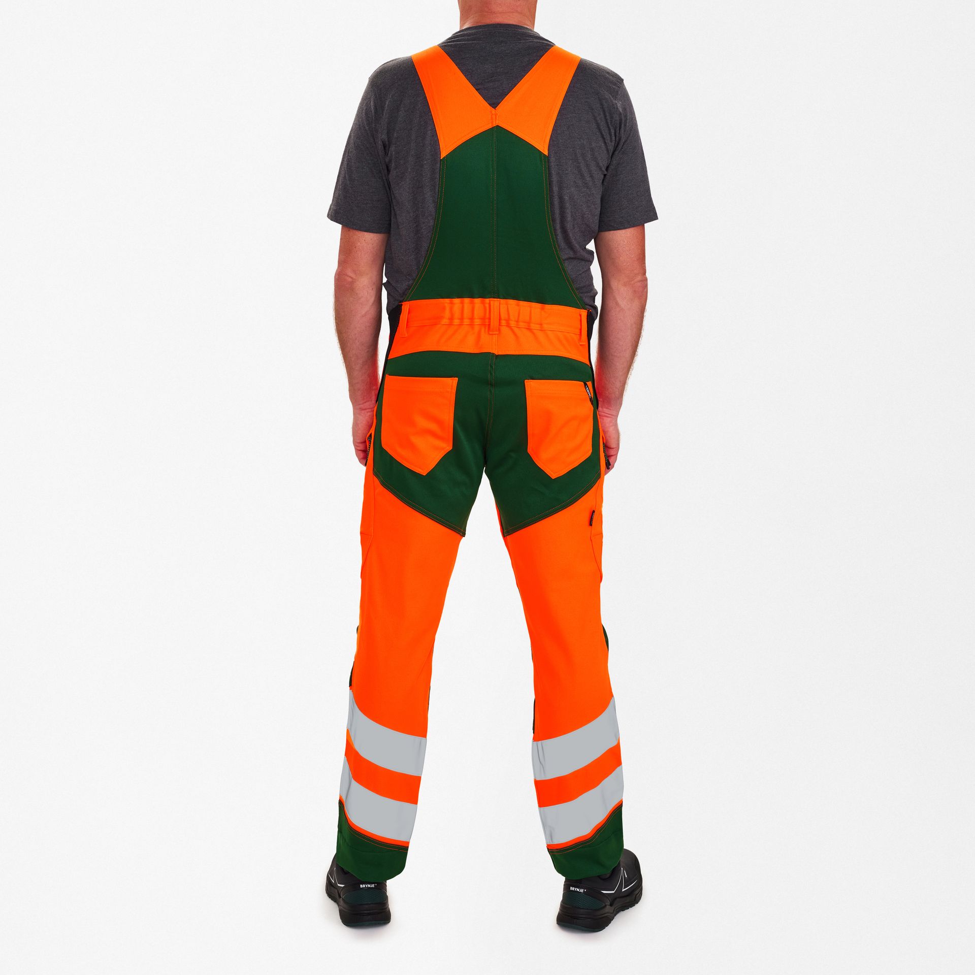 Safety Latzhose mit 2-Wege-Stretch Orange/Grün, Gr. 42