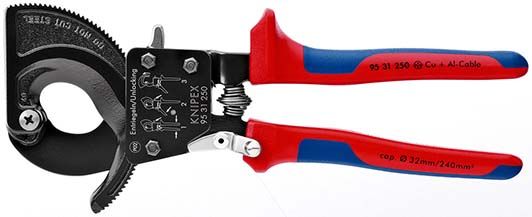 KNIPEX Kabelschneider (Ratschenprinzip) mit Mehrkomponenten-Hüllen