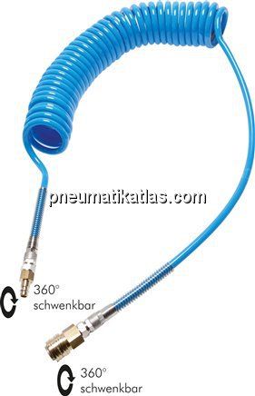 PUR-Spiralschlauch 6 x 4mm m. Kupplung, 3,0mtr. Arbeitslänge