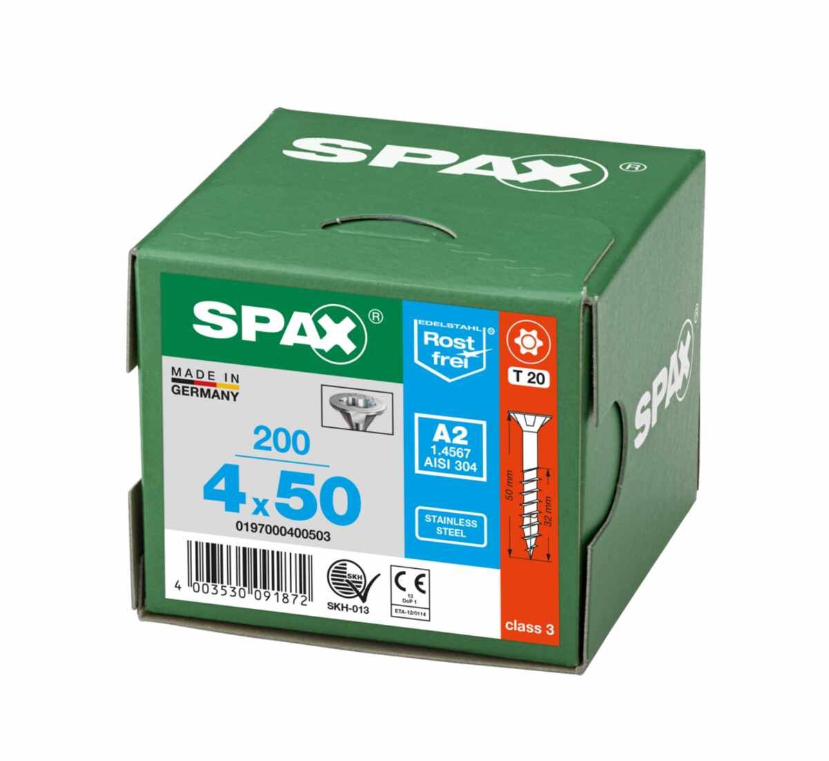 Spax Schrauben Fl/TORX V2A 4,0X50 Vpe200