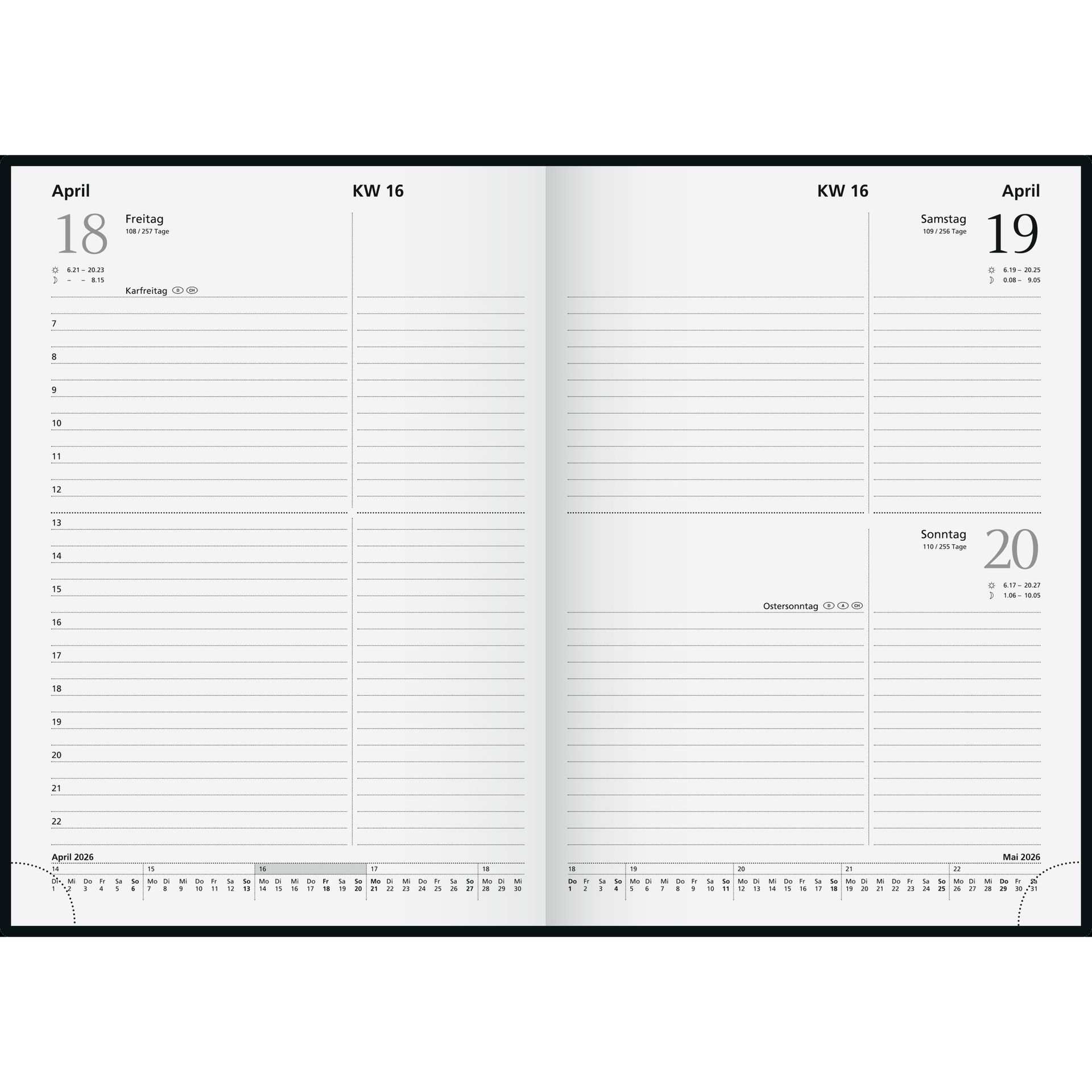 Buchkalender 14,5x20,6cm 1T/1S 320S sw