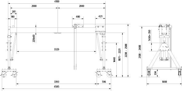 Aluportalkran fahrbar H2138-2488 mm 2000 kg TL 4000 mm Alu-Doppel-Träger