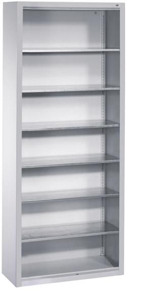 Lager-Regalschrank B700xT300xH1690 mm RAL 7035 ohne Türen 6 Fachböden CP